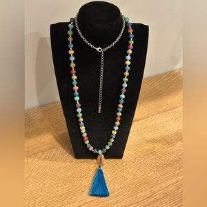 Multi-Color Beaded Necklace with Blue Tassel
Adjustable 35”-39”
